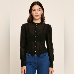 Bebe Black Sheer Long Sleeve Button Down‎ Blouse Top - Size XS Y2K